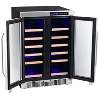 Dual Zone Wine Cooler Built to Preserve Fine Vintages, 36 Bottle Capacity, French Door Design, Built-In Ready