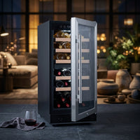 15 In. W 27-Bottle Dual Zone Wine Cooler in Stainless Steel — Studio Shot