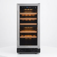 15 In. W 27-Bottle Dual Zone Wine Cooler in Stainless Steel — Studio Shot