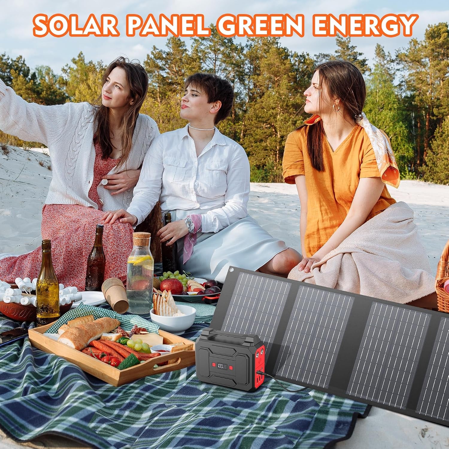 Solar Powered Generator 200W Peak/100W Rated, Portable Generator Power Station with Solar Panels 40W Included, 146Wh Solar Power Bank with AC Outlet 110V for Home Use Camping Outdoor Adventure