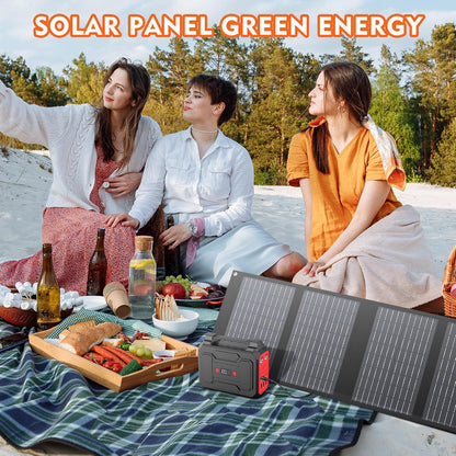 Solar Powered Generator 200W Peak/100W Rated, Portable Generator Power Station with Solar Panels 40W Included, 146Wh Solar Power Bank with AC Outlet 110V for Home Use Camping Outdoor Adventure