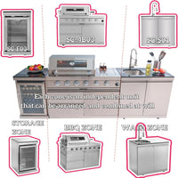 Outdoor Kitchen Island Designed for Culinary Excellence, 4-Burner 72000 BTU, Stainless Steel Modular, 98 Inch