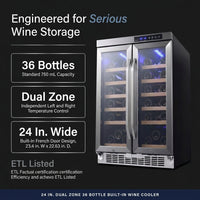 36 Bottle 24 In. Built-In French Door Dual Zone Wine Cooler — Results & Stats