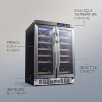 36 Bottle 24 In. Built-In French Door Dual Zone Wine Cooler — infographic