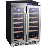 Dual Zone Wine Cooler Built to Preserve Fine Vintages, 36 Bottle Capacity, French Door Design, Built-In Ready