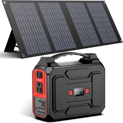 Solar Powered Generator 200W Peak/100W Rated, Portable Generator Power Station with Solar Panels 40W Included, 146Wh Solar Power Bank with AC Outlet 110V for Home Use Camping Outdoor Adventure