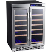 Dual Zone Wine Cooler Built to Preserve Fine Vintages, 36 Bottle Capacity, French Door Design, Built-In Ready