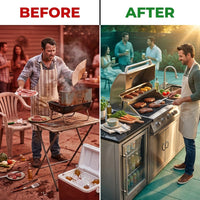 BBQ Island Outdoor Kitchen Kits, 4-Burner 72000 BTU Stainless Steel Modular 98 Inch Natural Gas Outdoor Kitchen Bar Barbecue Island Grill with Refrigerator and Sink for Patio Backyard — Before & After