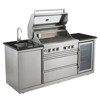 BBQ Island Outdoor Kitchen Kits, 4-Burner 72000 BTU Stainless Steel Modular 98 Inch Natural Gas Outdoor Kitchen Bar Barbecue Island Grill with Refrigerator and Sink for Patio Backyard — Studio Shot