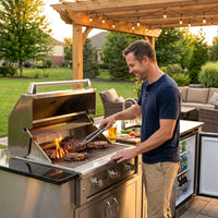 Outdoor Kitchen Island Designed for Culinary Excellence, 4-Burner 72000 BTU, Stainless Steel Modular, 98 Inch — Lifestyle