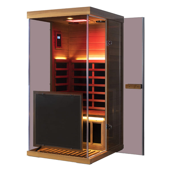 909MX Mini 1 Person Infrared Sauna 3 Sides Large glass panels