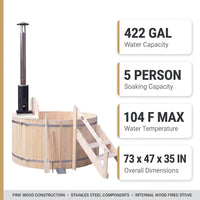 Wood Fired 4-Person to 5-Person 0-Jet Hot Tub and Ice Bath with Internal Stove Pine — Results & Stats
