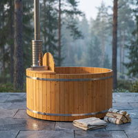 Wood Fired 4-Person to 5-Person 0-Jet Hot Tub and Ice Bath with Internal Stove Pine — Studio Shot