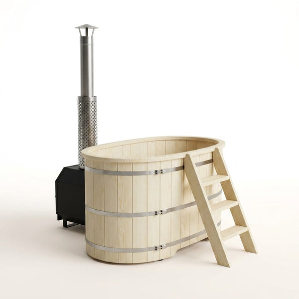 Wood Fired 4-Person to 5-Person 0-Jet Hot Tub and Ice Bath with Internal Stove Pine — Studio Shot