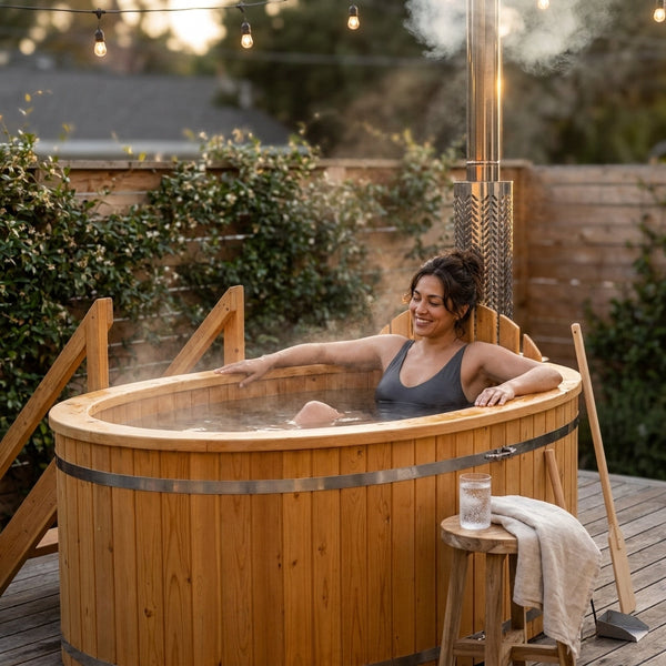 Wood Fired Hot Tub Designed for Year-Round Wellness, 4-5 Person Capacity, Internal Stove, Pine Construction