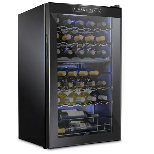 Dual Zone 33-Bottle Freestanding Wine Cooler with Lock in Black