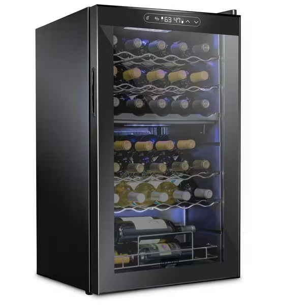 Dual Zone 33-Bottle Freestanding Wine Cooler with Lock in Black