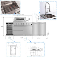Outdoor Kitchen Island Designed for Culinary Excellence, 4-Burner 72000 BTU, Stainless Steel Modular, 98 Inch
